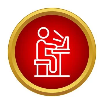 Person working on laptop computer at desk icon Stock Illustration