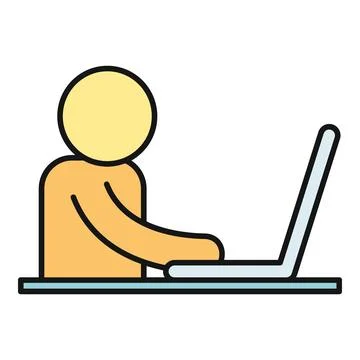 Person working on laptop computer at desk icon Illustrazione stock