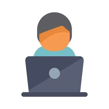 Person working on laptop computer with focus in office or home office setting Illustrazione stock