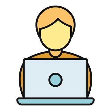 Person working on laptop computer icon Stock Illustration