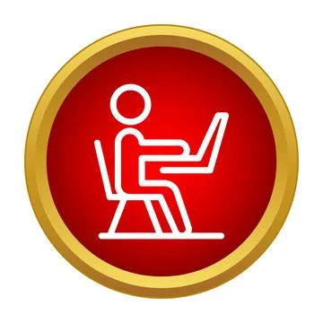 Person working on laptop computer icon button Stock Illustration