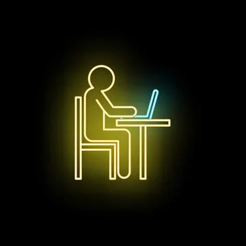 Person working on laptop computer neon line icon Stockillustratie