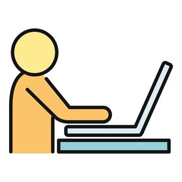 Person working on laptop computer online icon Stock Illustration