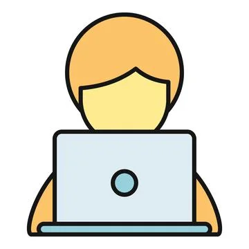 Person working on laptop computer online avatar Illustrazione stock