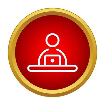 Person working on laptop computer red icon Stock Illustration
