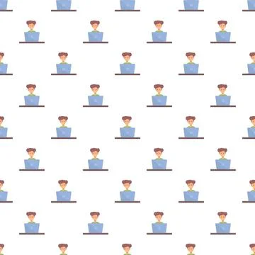 Person working on laptop computer seamless pattern 스톡 일러스트