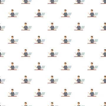Person working on laptop computer seamless pattern 스톡 일러스트