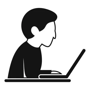 Person working on laptop, remote work icon 스톡 일러스트