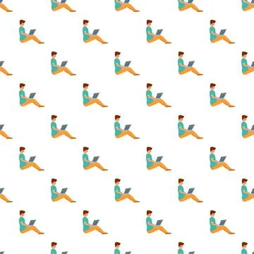 Person working on laptop seamless pattern background Illustrazione stock