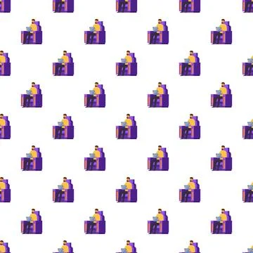 Person working on laptop seamless pattern background イラスト素材