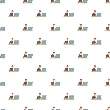 Person working on laptop seamless pattern background 스톡 일러스트