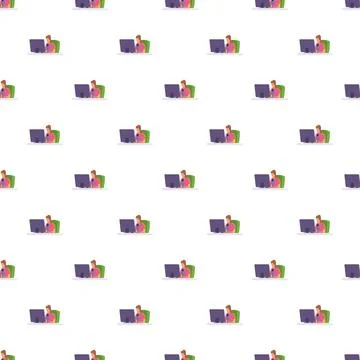 Person working at laptop seamless pattern design 스톡 일러스트