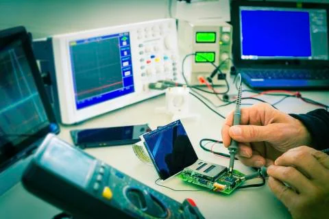 Person working on microprocessor Foto stock