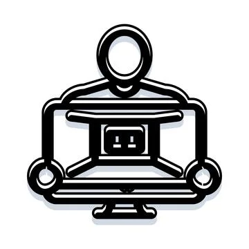 Person working at power desk inside monitor Illustrazione stock