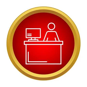 Person working at reception desk with computer icon Illustrazione stock