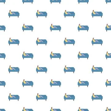 Person working remotely on laptop lying on sofa pattern 스톡 일러스트