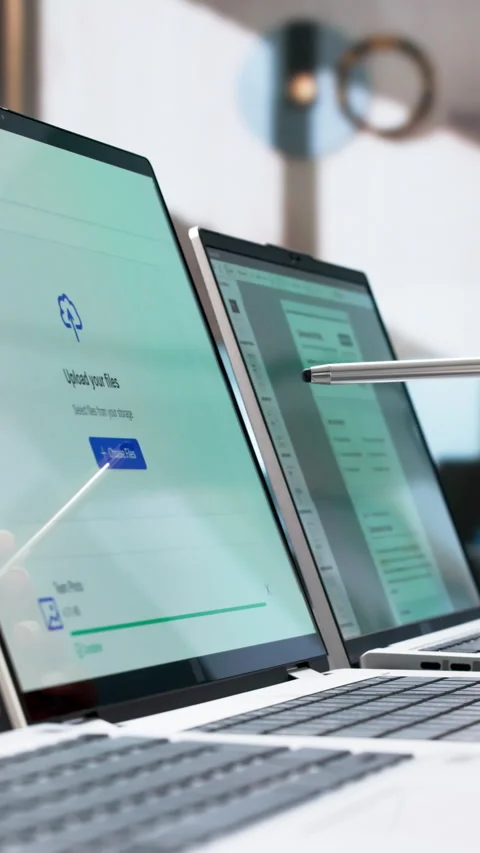 Person Works On Laptop Uploading Data Files Stock Footage 341013406