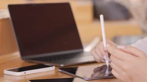 Person is writing on a tablet with a pen Stock-Footage 314268197