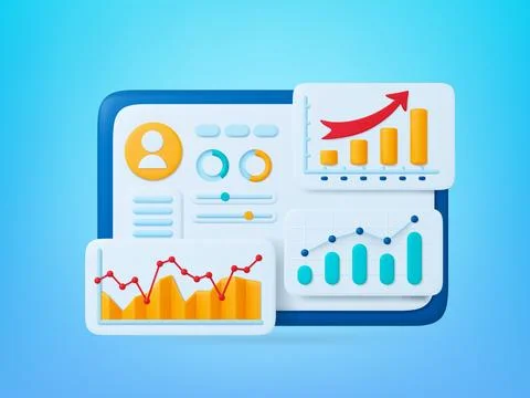 Personal account analytics graphs. Information about user or buyer, customer イラスト素材