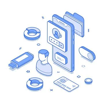 Personal account user data online banking smartphone app isometric vector ill Stock Illustration