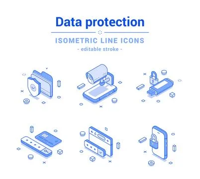 Personal account user data protection security outline line isometric icon .. Ilustración de archivo