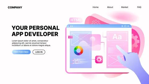 Personal App Developer Advertisement Banner. Horizontal Landing Page Template Illustrazione stock