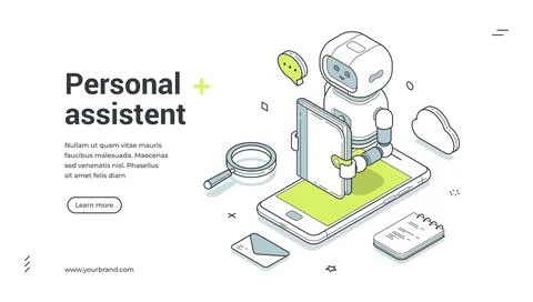 Personal Assistant And AI Chatbot Service Isometric Banner Vector Illustratio Stock Illustration
