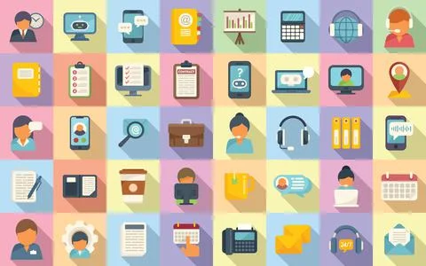 Personal assistant icons set flat vector. Voice listen 스톡 일러스트