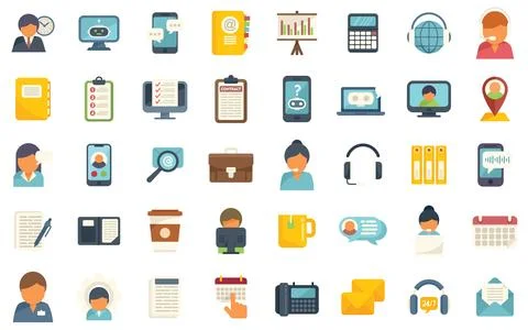 Personal assistant icons set flat vector. Voice listen Stock Illustration
