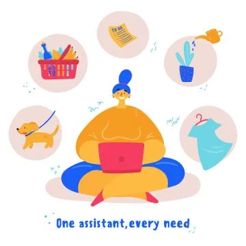 Personal assistant is sitting at the computer Illustrazione stock