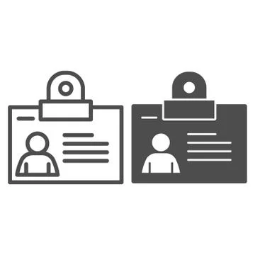 Personal Badge line and solid icon. ID card with photo for object pass outline Stock Illustration