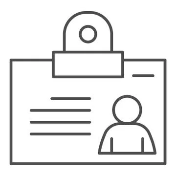 Personal Badge thin line icon. ID card with photo for object pass outline style Stock Illustration