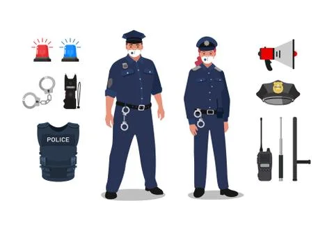 Personal basic gear of male and female officers in white background Stockillustratie