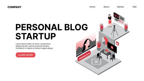 Personal Blog Startup. Vlogging. Horizontal Web Landing Page Stock Illustration