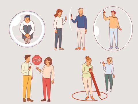 Personal boundaries. Attempts to invade private space, social distance Stock Illustration