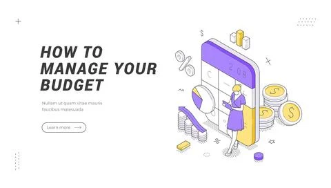 Personal Budget Management Isometric Vector Banner Financial Planning Templ.. Stock Illustration