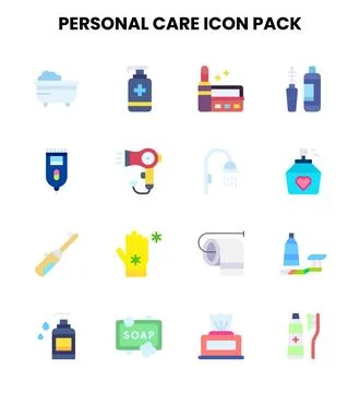 Personal Care Flat Vector Icons Pack Stock Illustration