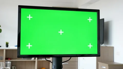 Personal computer with big green screen chroma mock-up Video stock 95682591