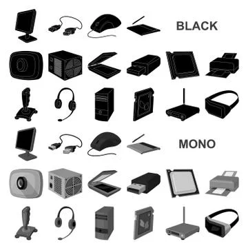 Personal computer black icons in set collection for design. Equipment and イラスト素材
