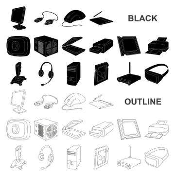 Personal computer black icons in set collection for design. Equipment and Stock Illustration