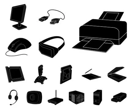 Personal computer black icons in set collection for design. Equipment and Illustrazione stock