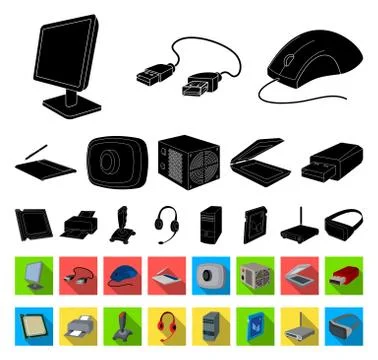 Personal computer black,flat icons in set collection for design. Equipment and Illustrazione stock