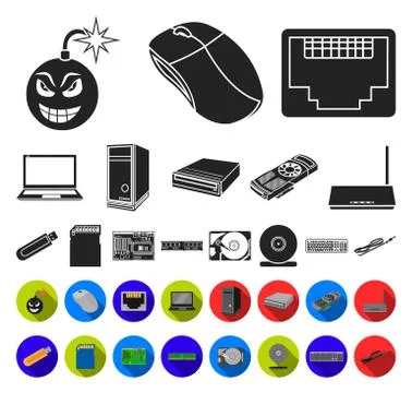 Personal computer black,flat icons in set collection for design. Equipment and Stock Illustration