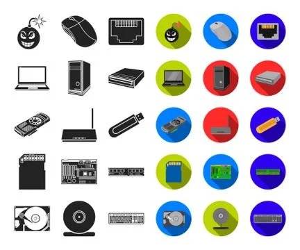 Personal computer black,flat icons in set collection for design. Equipment and Illustrazione stock