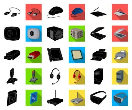 Personal computer black,flat icons in set collection for design. Equipment and Stock Illustration