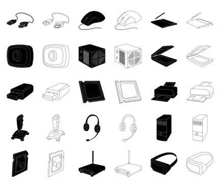 Personal computer black,outline icons in set collection for design. Equipment Stockillustratie
