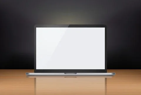 Personal computer with blank screen and reflection. 3d vector mockup Stock Illustration