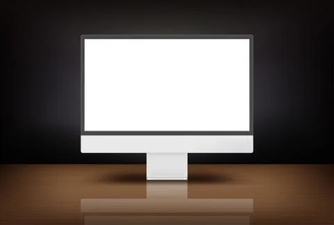 Personal computer with blank screen and reflection. 3d vector mockup Illustrazione stock