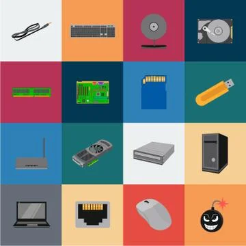 Personal computer cartoon icons in set collection for design. Equipment and Stock Illustration