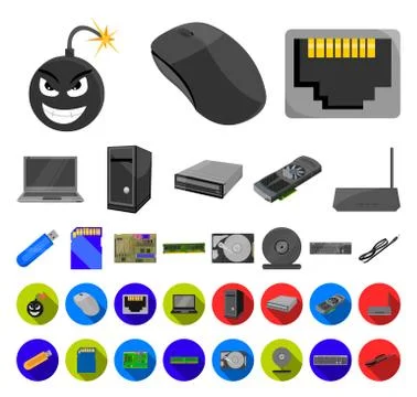 Personal computer cartoon,flat icons in set collection for design. Equipment and Stock Illustration